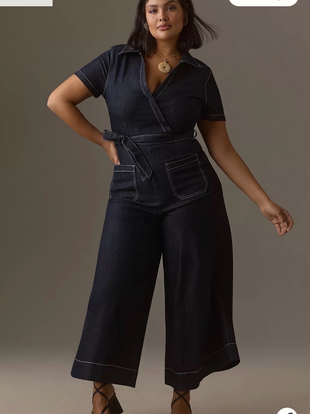 Maeve Dark Blue Denim Wrap Midi Dress
